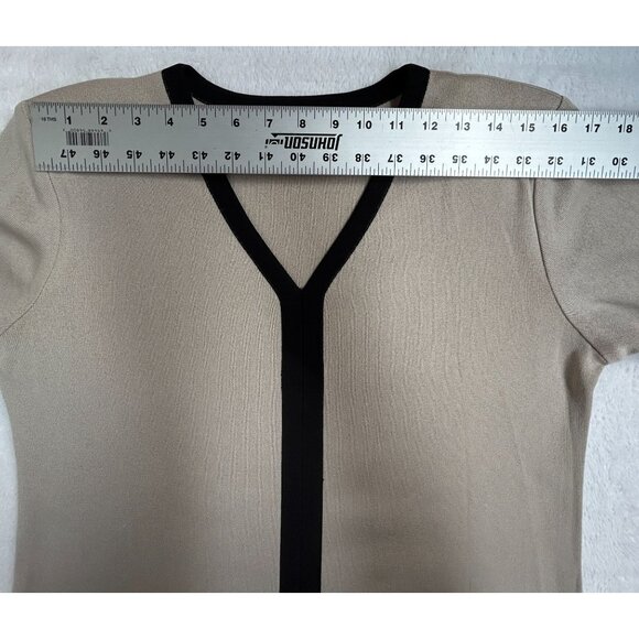 Exclusively Misook Womens Beige Knit V-Neck Tunic Sweater Small Pullover Casual - Picture 5 of 7